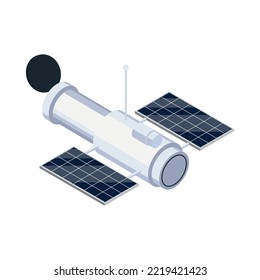 Exploración espacial isométrica con ilustración vectorial 3d del satélite de naves espaciales