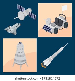 isometric space five set icons