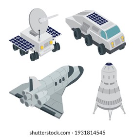 isometric space four set icons
