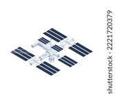 Isometric space station icon on white background 3d vector illustration