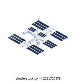 Isometric space station icon on white background 3d vector illustration