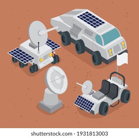 isometric space station set icons