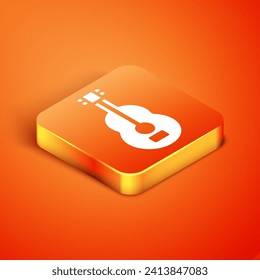 Isometric Spanish guitar icon isolated on orange background. Acoustic guitar. String musical instrument.  Vector