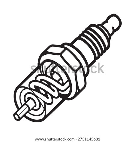 Isometric Spark Plug Icon Engine Ignition System with Internal Spring Line Art
