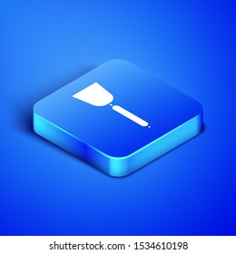 Isometric Spatula icon isolated on blue background. Kitchen spatula icon. BBQ spatula sign. Barbecue and grill tool. Blue square button. Vector Illustration