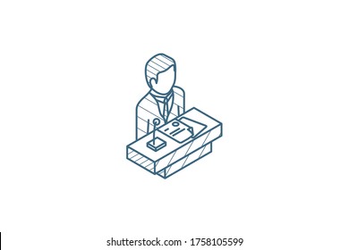 Isometric Speaker Icon. 3d Vector Illustration. Isolated Line Art Technical Drawing. Editable Stroke