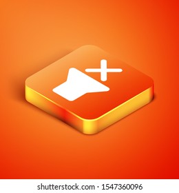 Isometric Speaker mute icon isolated on orange background. No sound icon. Volume Off symbol.  Vector Illustration
