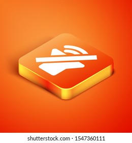 Isometric Speaker mute icon isolated on orange background. No sound icon. Volume Off symbol.  Vector Illustration