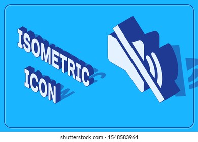 Isometric Speaker mute icon isolated on blue background. No sound icon. Volume Off symbol.  Vector Illustration