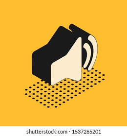 Isometric Speaker volume icon - audio voice sound symbol, media music icon isolated on yellow background.  Vector Illustration