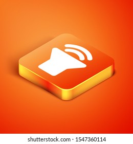 Isometric Speaker volume icon - audio voice sound symbol, media music icon isolated on orange background.  Vector Illustration