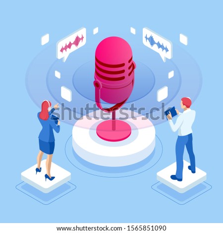 Isometric speech battle and digital sound wave concept. Musical melody design. Soundwave audio music. Voice message or recording voice.