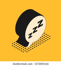 Isometric Speech bubble with snoring icon isolated on yellow background. Concept of sleeping, insomnia, alarm clock app, deep sleep, awakening.  Vector Illustration