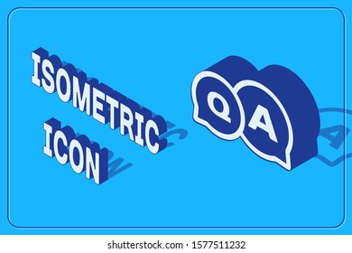 Isometric Speech bubbles with Question and Answer icon isolated on blue background. Q and A symbol. FAQ sign. Chat speech bubble and chart.  Vector Illustration