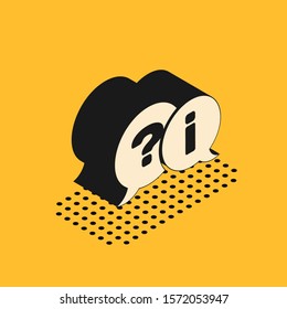 Isometric Speech bubbles with Question and Exclamation icon isolated on yellow background. FAQ sign. Copy files, chat speech bubble and chart.  Vector Illustration