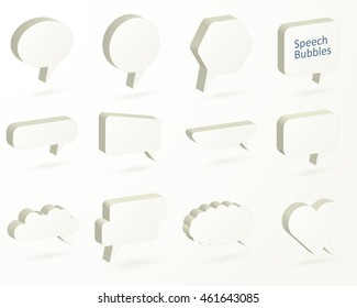 Isometric Speech Bubbles Set. Blank Comics Background For Text, Quotation, Aphorism. Collection Of Light Empty Vector Dialog Elements. Concept Of Chat Communication.