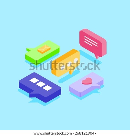 Isometric Speech Bubbles Vector Illustration Flat Design