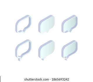 Isometric speech buble set. 3d empty message box collection on white background. Vector illustration.