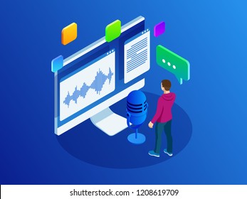 Isometric Speech Recognition, Intelligent Personal Assistant Created Concept. Voice Recognition Vector Illustration