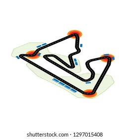 Isometric speed race track with different elements isolated on white background