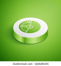 Isometric Speedometer icon isolated on green background. White circle button. Vector Illustration