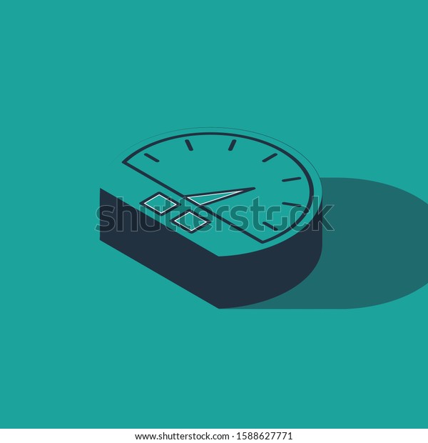 Isometric Speedometer icon isolated on green\
background.  Vector\
Illustration