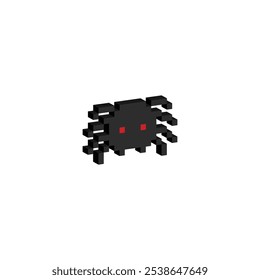 isometric spider icon 8 bit, pixel art halloween spider icon for game logo.
