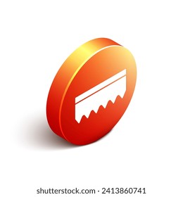 Isometric Sponge icon isolated on white background. Wisp of bast for washing dishes. Cleaning service logo. Orange circle button. Vector