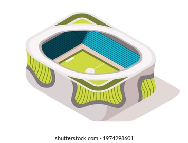 Isometric sport arena exterior. Place for biggest sport competitions. Vector icon or infographic element representing football basketball or hockey stadium building