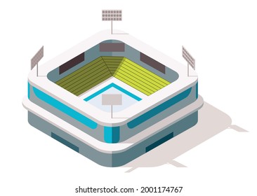 Isometric sport arena exterior. Place for biggest sport competitions. Vector icon or infographic element representing football basketball or hockey stadium building