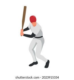 Isometric sport baseball composition with isolated human character of ballplayer on position vector illustration