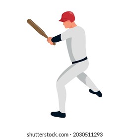 Isometric sport baseball composition with isolated human character of ballplayer on position vector illustration