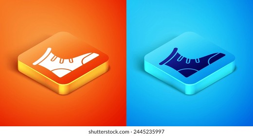 Isometric Sport boxing shoes icon isolated on orange and blue background. Wrestling shoes.  Vector