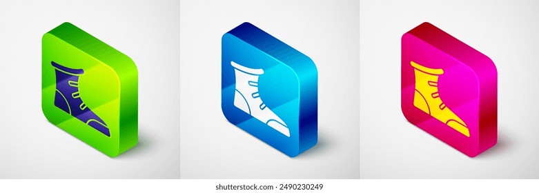 Isometric Sport boxing shoes icon isolated on grey background. Wrestling shoes. Square button. Vector