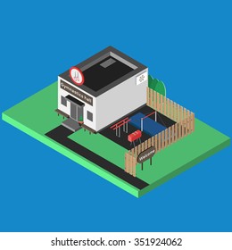 Isometric sport build vector isolated. Gymnastics hall and outdoor isometric training scene. 3D sport location. Illustration of isometric sport hall vector. Flat style objects for app, game, design