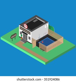 Isometric sport build vector isolated. Rhythmic gymnastics hall and outdoor isometric scene. 3D sport location. Illustration of isometric sport hall vector. Flat style objects for app, game, design
