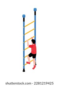 Isometric sport equipment for children icon with kid climbing ladder 3d vector illustration