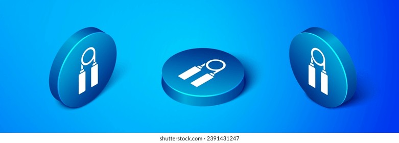 Isometric Sport expander icon isolated on blue background. Sport equipment. Blue circle button. Vector Illustration