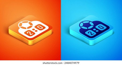 Isometric Sport mechanical scoreboard and result display icon isolated on orange and blue background.  Vector