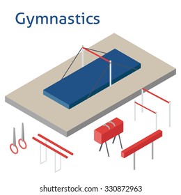 Isometric sport object. Gymnastics playground isolated on white. Sports infrastructure vector. Gymnastics ground and equipment vector. Location for web, app, game, informing