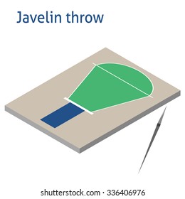 Isometric sport object. Javelin throw playground isolated on white. Sports infrastructure vector. Javelin throw field and spear flat vector. Location for web, app, game, informing