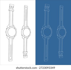 Dibujo técnico isométrico del reloj del deporte que corre con la Perspectiva del marco de alambre 3D