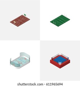 Isometric Sport Set Of American Football, Fighting, B-Ball And Other Vector Objects. Also Includes American, Basketball, Fighting Elements.
