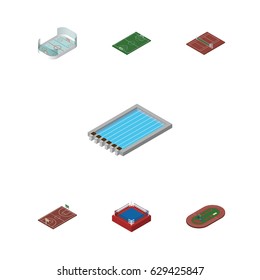 Isometric Sport Set Of B-Ball, Fighting, Run Stadium And Other Vector Objects. Also Includes Hockey, B-Ball, Volleyball Elements.
