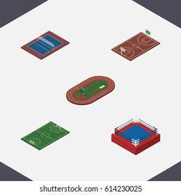 Isometric Sport Set Of Fighting, Run Stadium, Tennis And Other Vector Objects. Also Includes Football, Fighting, Arena Elements.