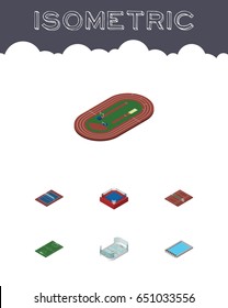 Isometric Sport Set Of Fighting, Run Stadium, Basin And Other Vector Objects. Also Includes Tennis, Basin, Football Elements.