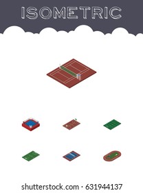 Isometric Sport Set Of Volleyball, Fighting, Soccer And Other Vector Objects. Also Includes Field, Playground, Fighting Elements.