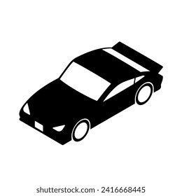 Isometric sports car icon. Solid style black color.