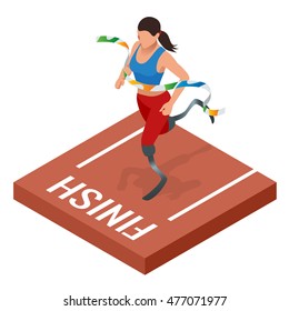 Isometric sports for peoples with disabled activity. Handicapped sportsmen. Athlete with handicap at the stadium. Paralympic games.