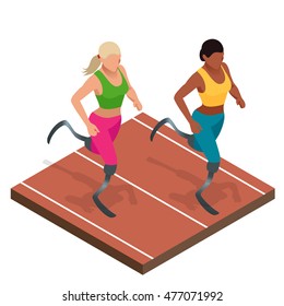 Isometric sports for peoples with disabled activity. Handicapped sportsmen. Athlete with handicap at the stadium. Paralympic games.